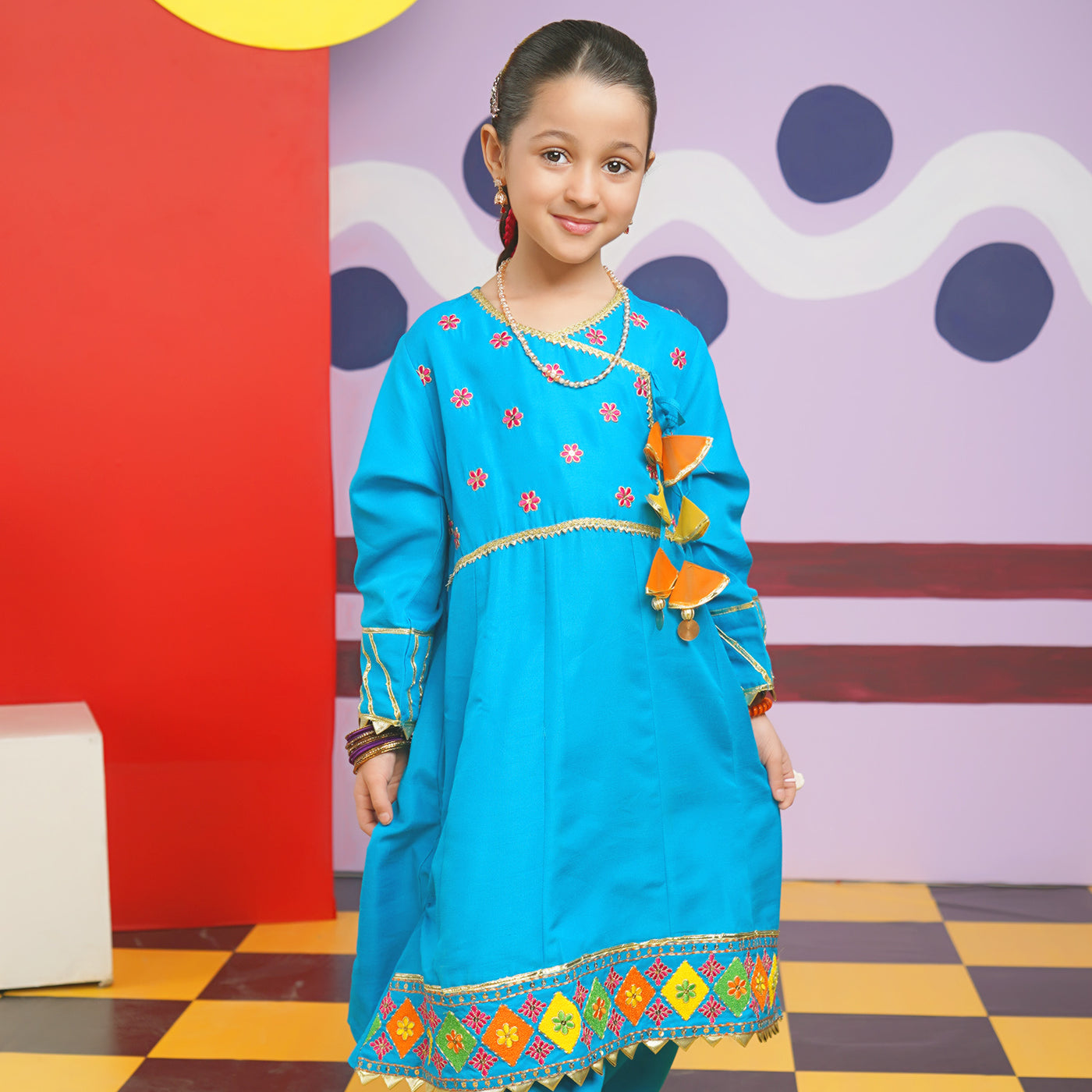 Girls Raw Silk 3PCs Suit Rang-o-Sehar-Blue