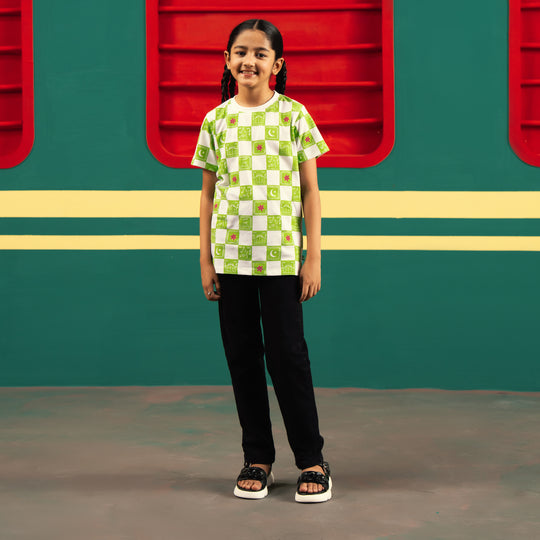 Girls Roshan Pakistan T-Shirt – Green & White