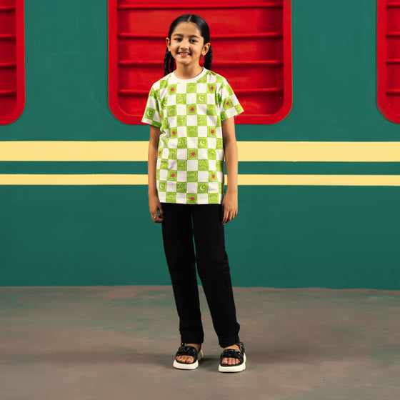 Girls Roshan Pakistan T-Shirt – Green & White