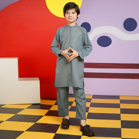 Boys Poly Viscose Shalwar Suit (Metal Stud)-GREY