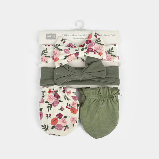 Baby Headband & Mittens Set | 4Pcs