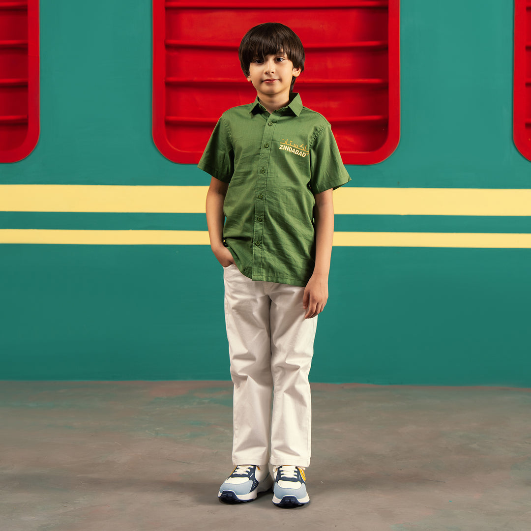 Boys Cotton Slub Shirt H/S (Rang-E-Azadi)-Green