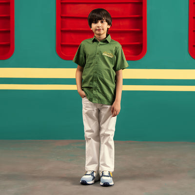 Boys Cotton Slub Shirt H/S (Rang-E-Azadi)-Green
