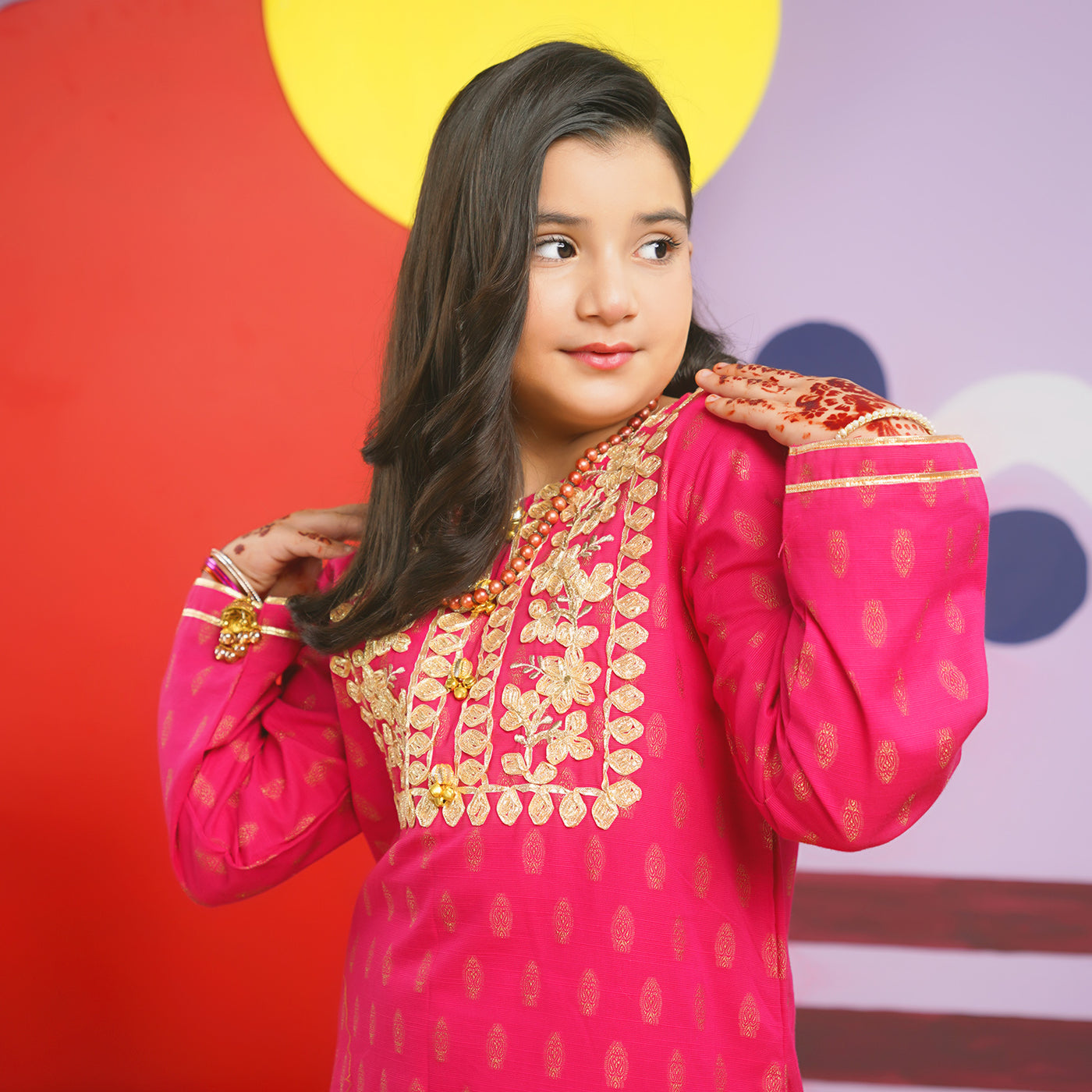 Girls Jacquard 2PC Suit Gota Pati-Paradise Pink