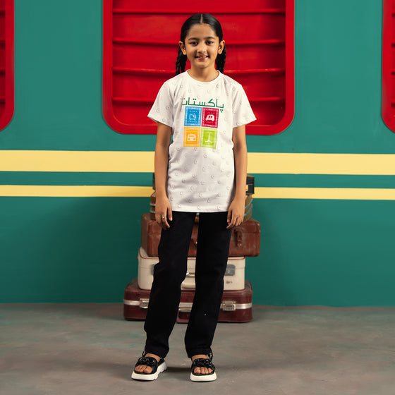Girls Cotton Jersey T-Shirt Rang-e-Azaadi-White