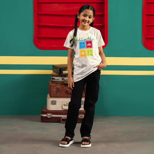 Girls Cotton Jersey T-Shirt Rang-e-Azaadi-White