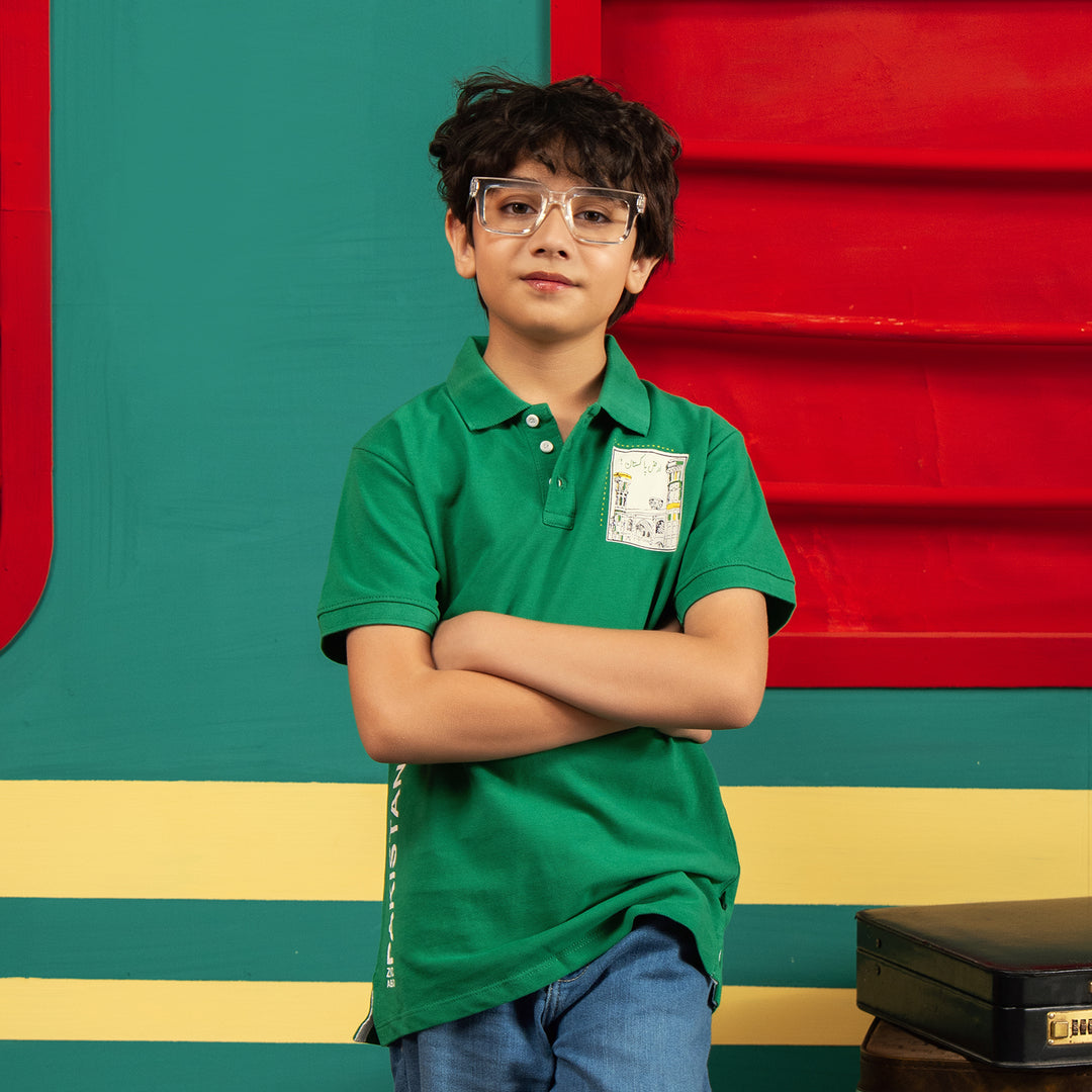 Boys Cotton PK Polo Arz E Pakistan-Joly.Green
