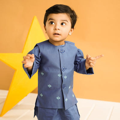 Infant Boys 3 Piece Suit (Abstract Fish)-Blue