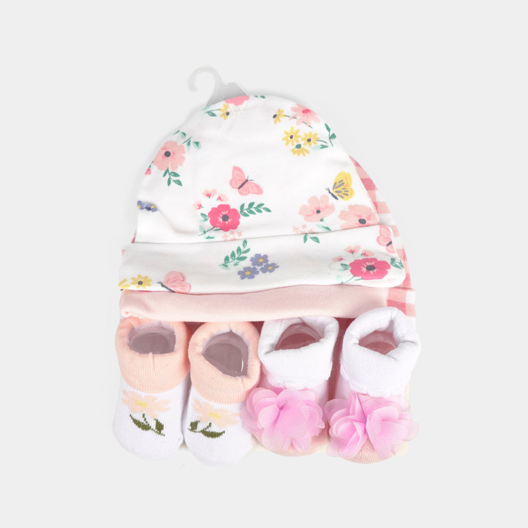Newborn Soft Wearable Cap and Booties Gift Pack Set