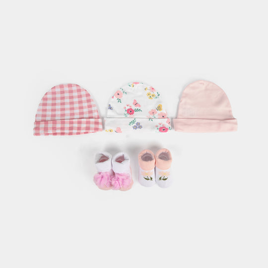 Newborn Soft Wearable Cap and Booties Gift Pack Set