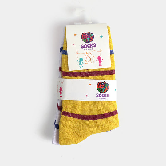 Girls Sock Pack of 2 Heart & Stripes-White. Yellow