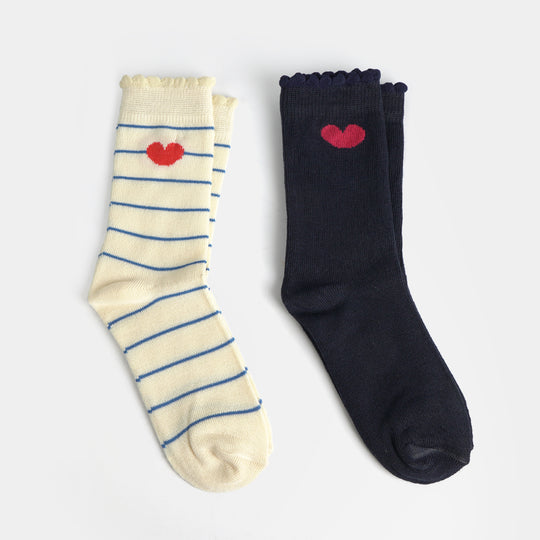 Girls Sock Pack of 2 Heart-Navy/Off. White