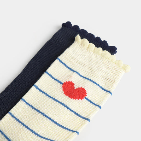 Girls Sock Pack of 2 Heart-Navy/Off. White