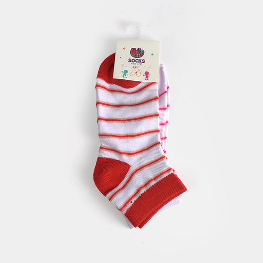 Girls Ankle Sock Pack of 2 Stripes-White