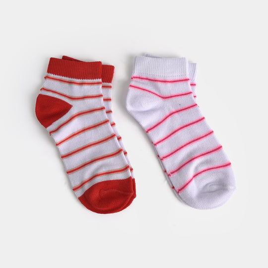Girls Ankle Sock Pack of 2 Stripes-White