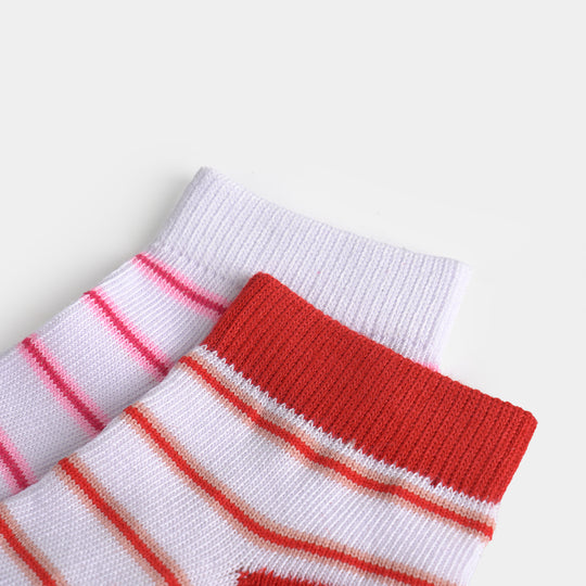 Girls Ankle Sock Pack of 2 Stripes-White