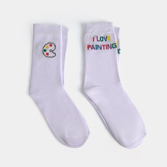 Girls Sock Pack of 2 Paint-White