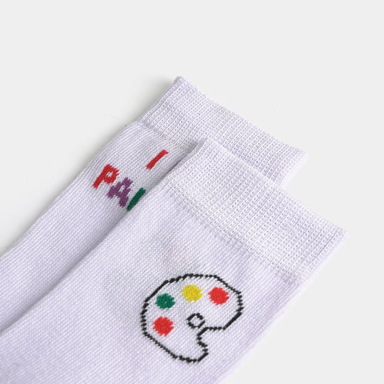 Girls Sock Pack of 2 Paint-White
