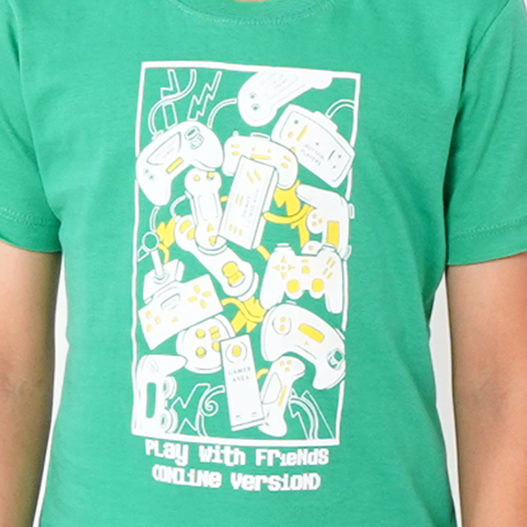 Boys Cotton T-Shirt Play - Holly Green