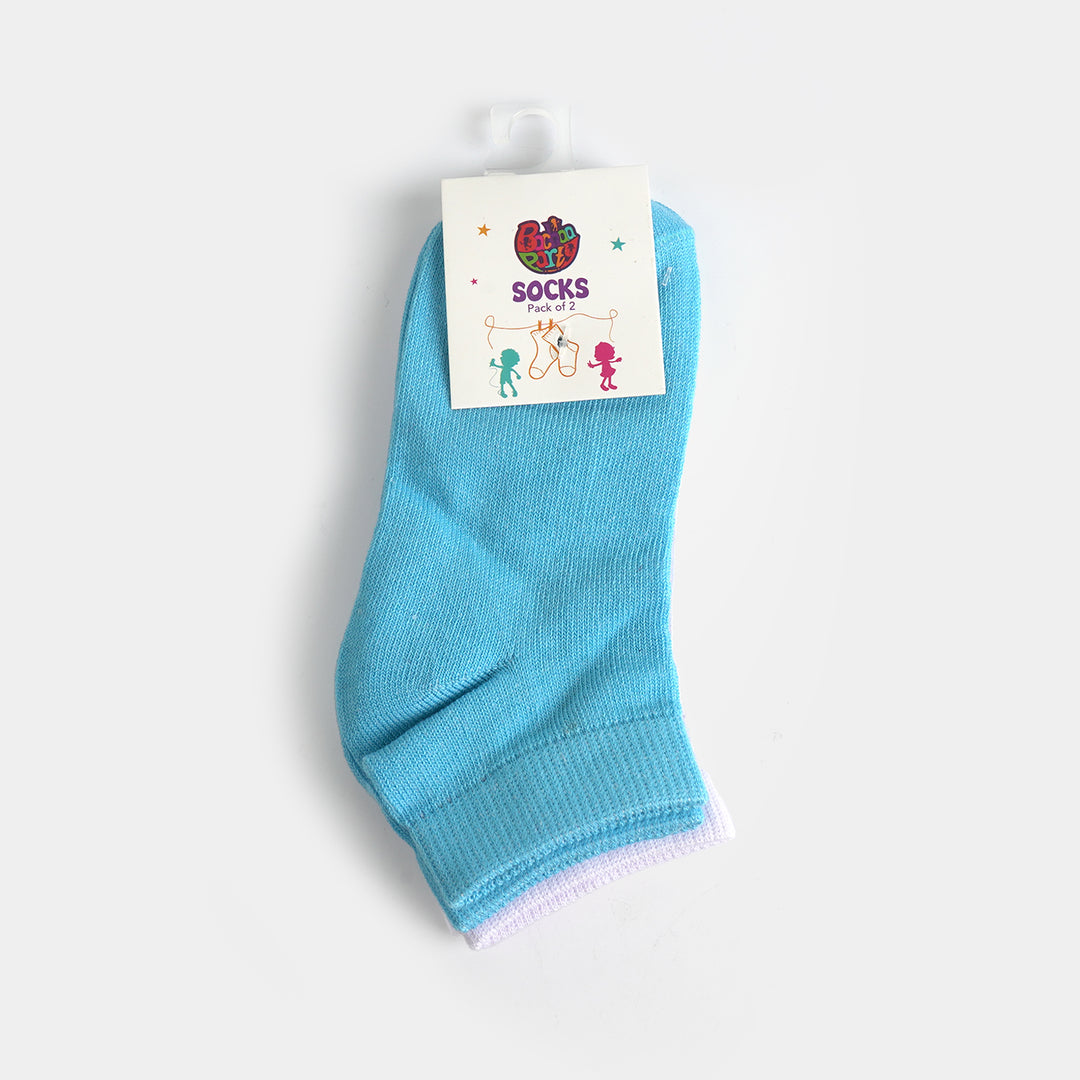 Girls Ankle Sock Pack of 2 Cute & Cool-Blue. White