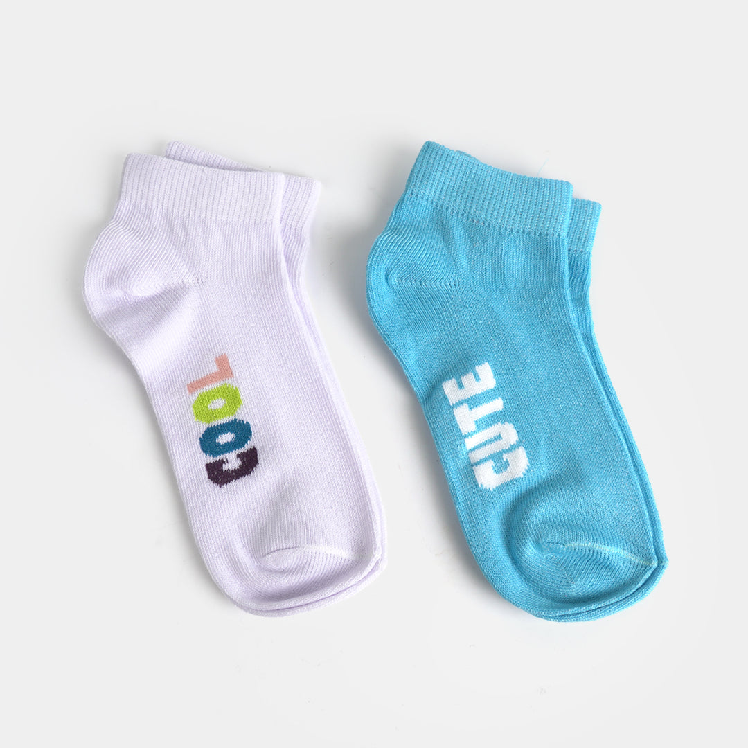 Girls Ankle Sock Pack of 2 Cute & Cool-Blue. White