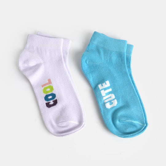 Girls Ankle Sock Pack of 2 Cute & Cool-Blue. White