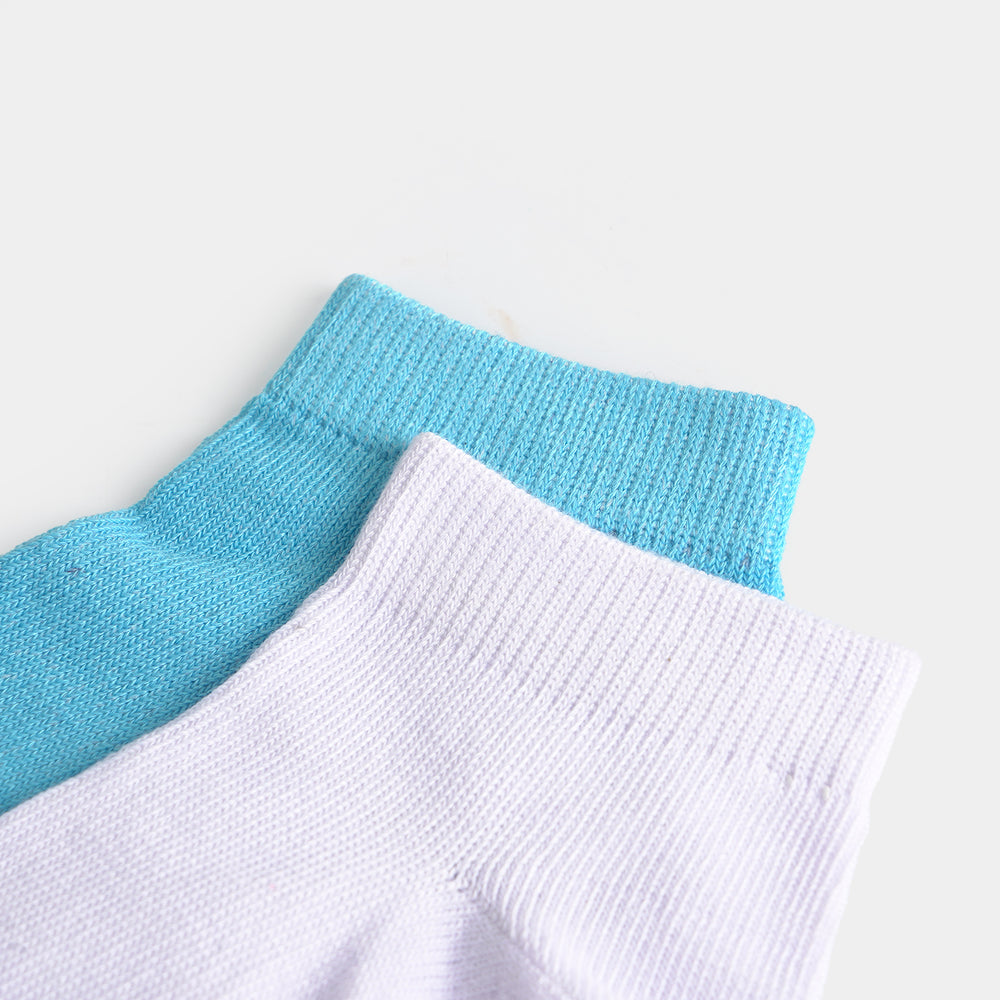 Girls Ankle Sock Pack of 2 Cute & Cool-Blue. White