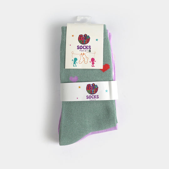 Girls Sock Pack of 2 Hearts-Purple. Green