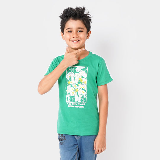 Boys Cotton T-Shirt Play - Holly Green