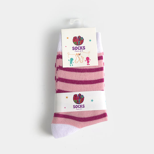 Girls Sock Pack of 2 Pink Stripes-White