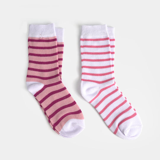Girls Sock Pack of 2 Pink Stripes-White