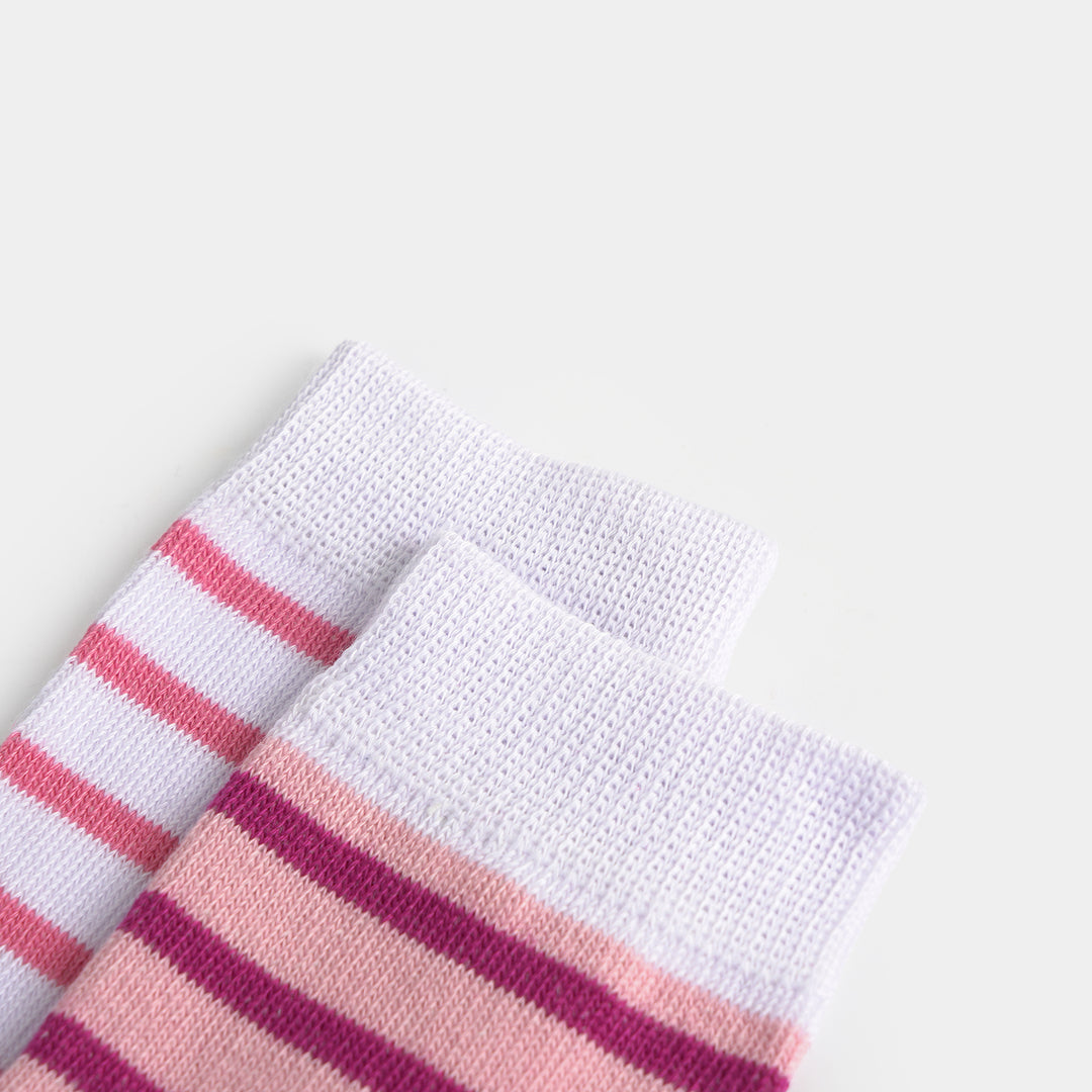 Girls Sock Pack of 2 Pink Stripes-White