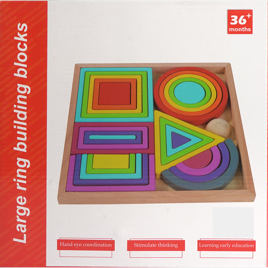 Wooden Rainbow Concentric Geometric Stacking Tray Set