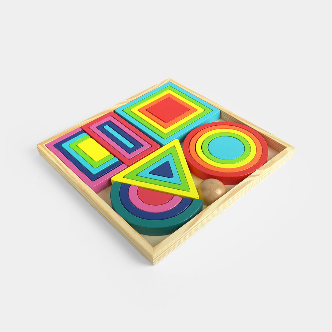 Wooden Rainbow Concentric Geometric Stacking Tray Set