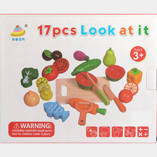 Wooden Cutting Food Crate Kitchen Play Set