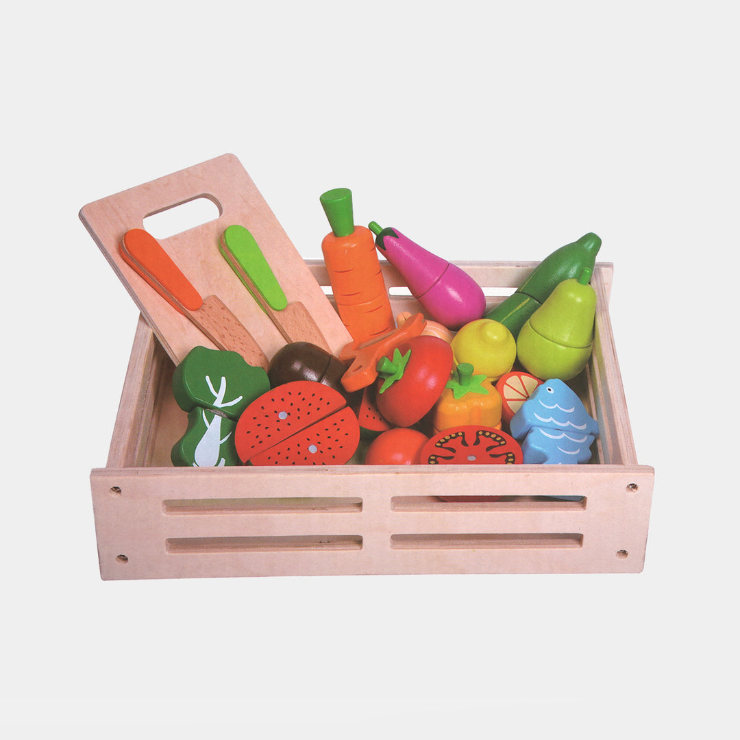 Wooden Cutting Food Crate Kitchen Play Set