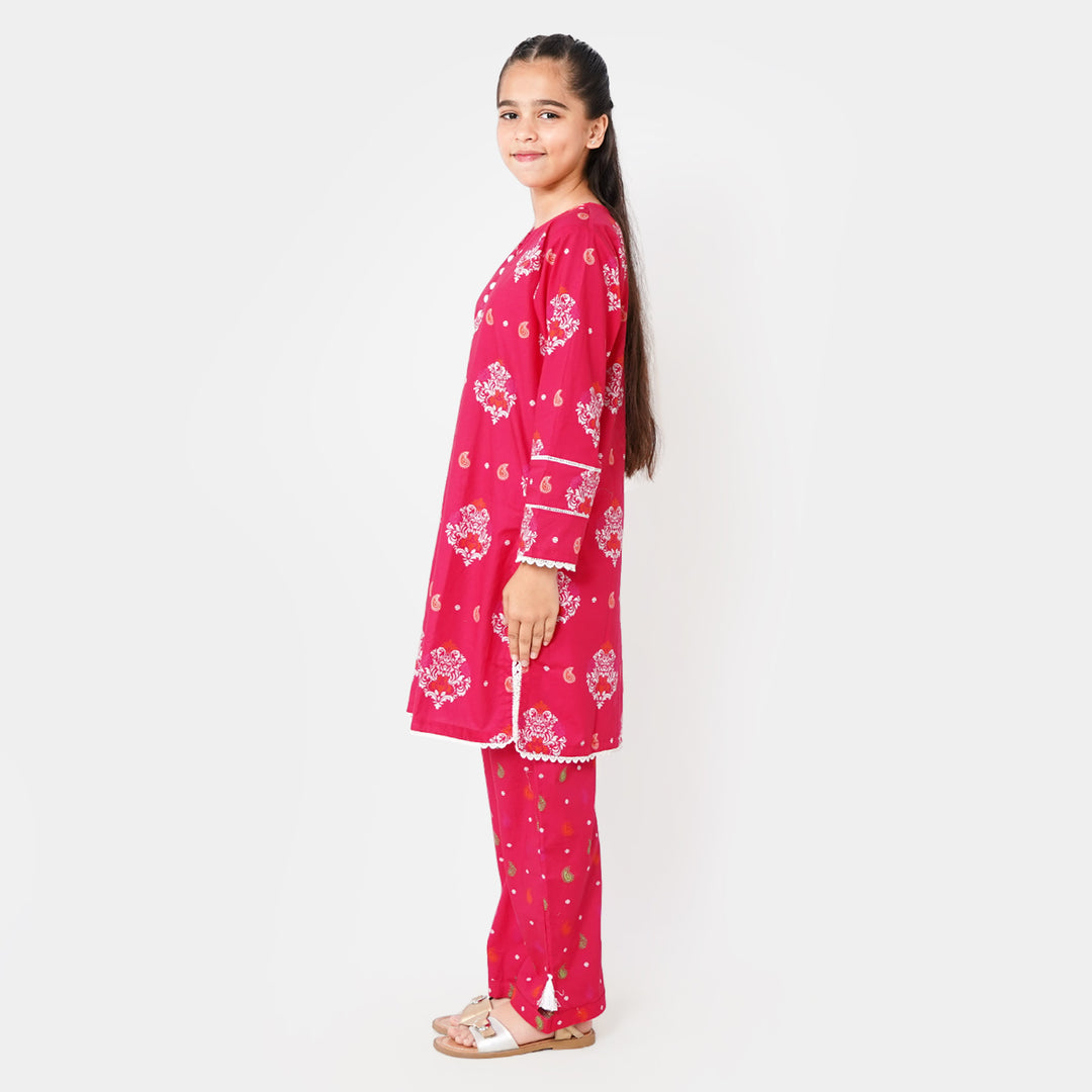 Girls Digital Print 2Pcs Suit Summer Time - Pink