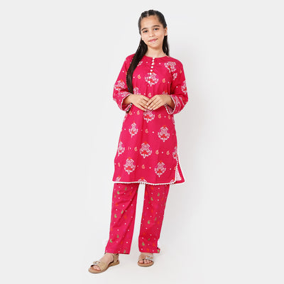 Girls Digital Print 2Pcs Suit Summer Time - Pink