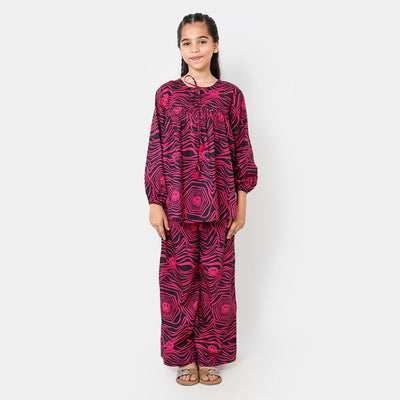 Girls Cotton 2PC Suit -Magenta