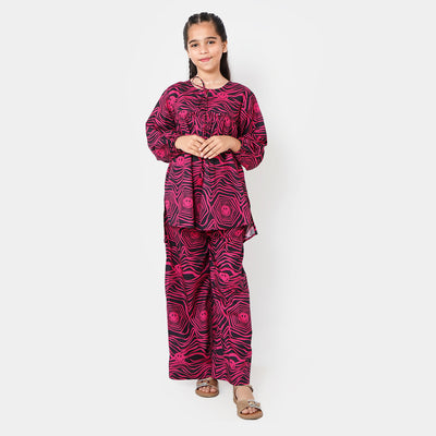 Girls Cotton 2PC Suit -Magenta