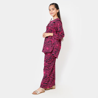 Girls Cotton 2PC Suit -Magenta