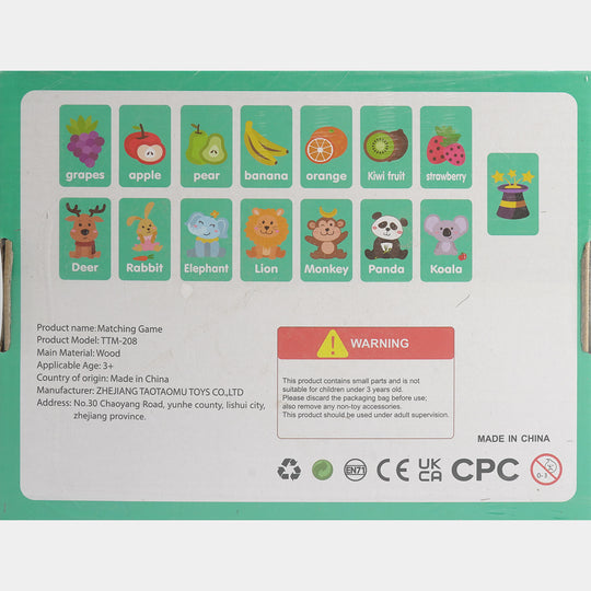 Wooden Animal & Fruit Word Matching Memory Game for Kids