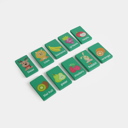 Wooden Animal & Fruit Word Matching Memory Game for Kids