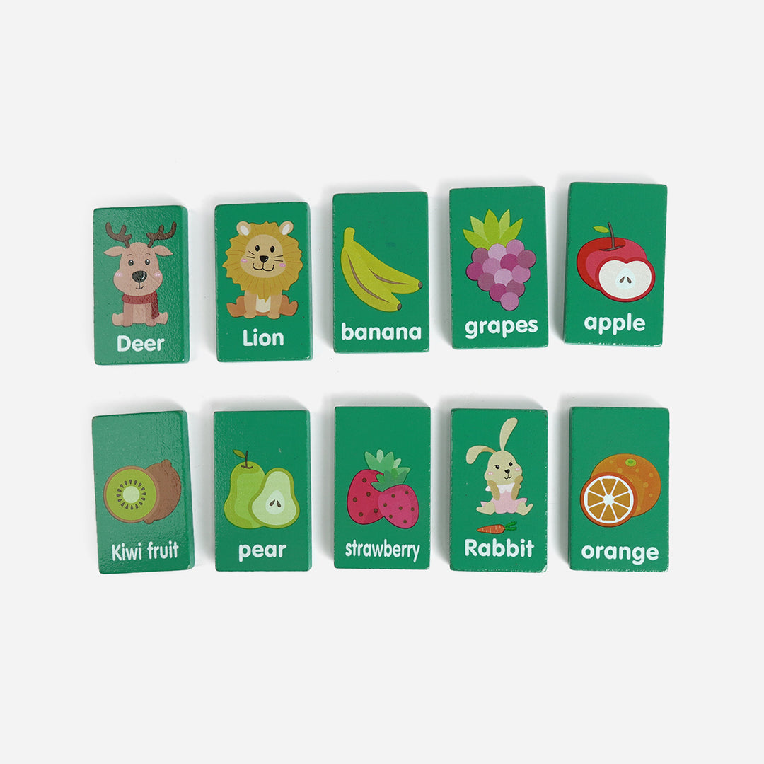 Wooden Animal & Fruit Word Matching Memory Game for Kids