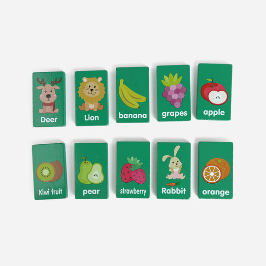 Wooden Animal & Fruit Word Matching Memory Game for Kids