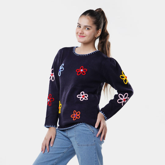 Teens Girls Knitted Sweater -NAVY