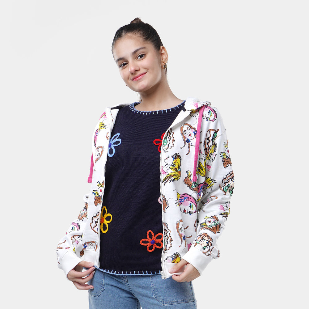 Teens Girls Fleece Printed Jacket