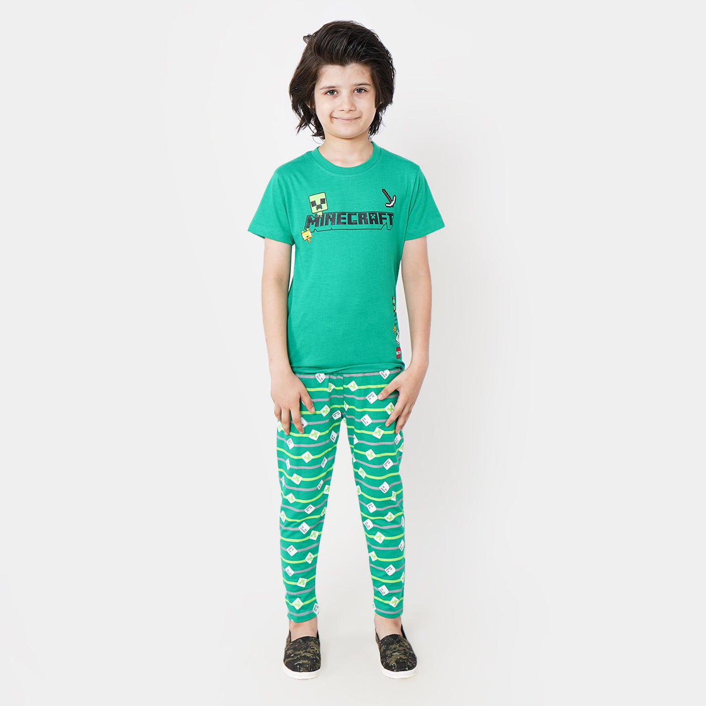 Boys Knitted Night Wear Suit- Holly Green