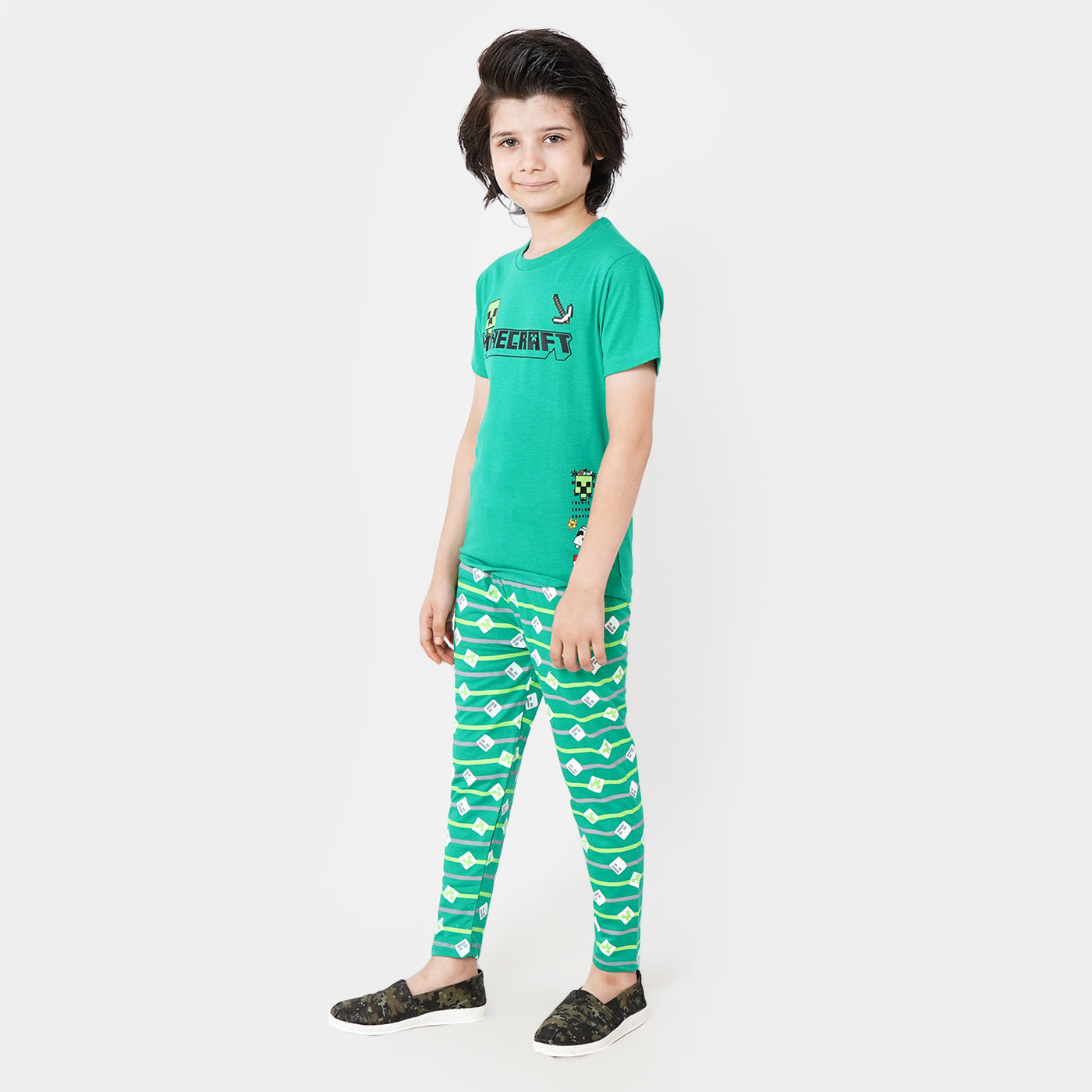 Boys Knitted Night Wear Suit- Holly Green