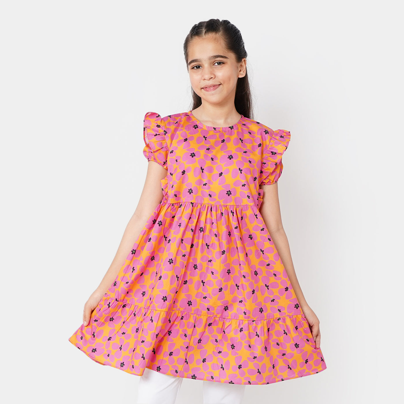 Girls Cotton Casual Frock - Multi